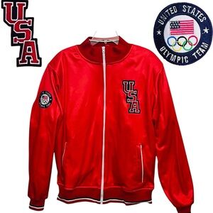 NEW United States Olympic Team 
Womens Jacket Red Satin Bomber Zip/Pockets Sz XL